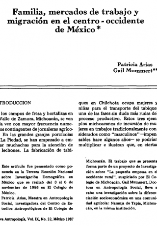 Familia, mercados de trabajo y migración en el centro-occidente de México